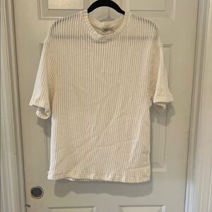 Zara Men's Short Sleeve Ribbed Tee - Classic White
